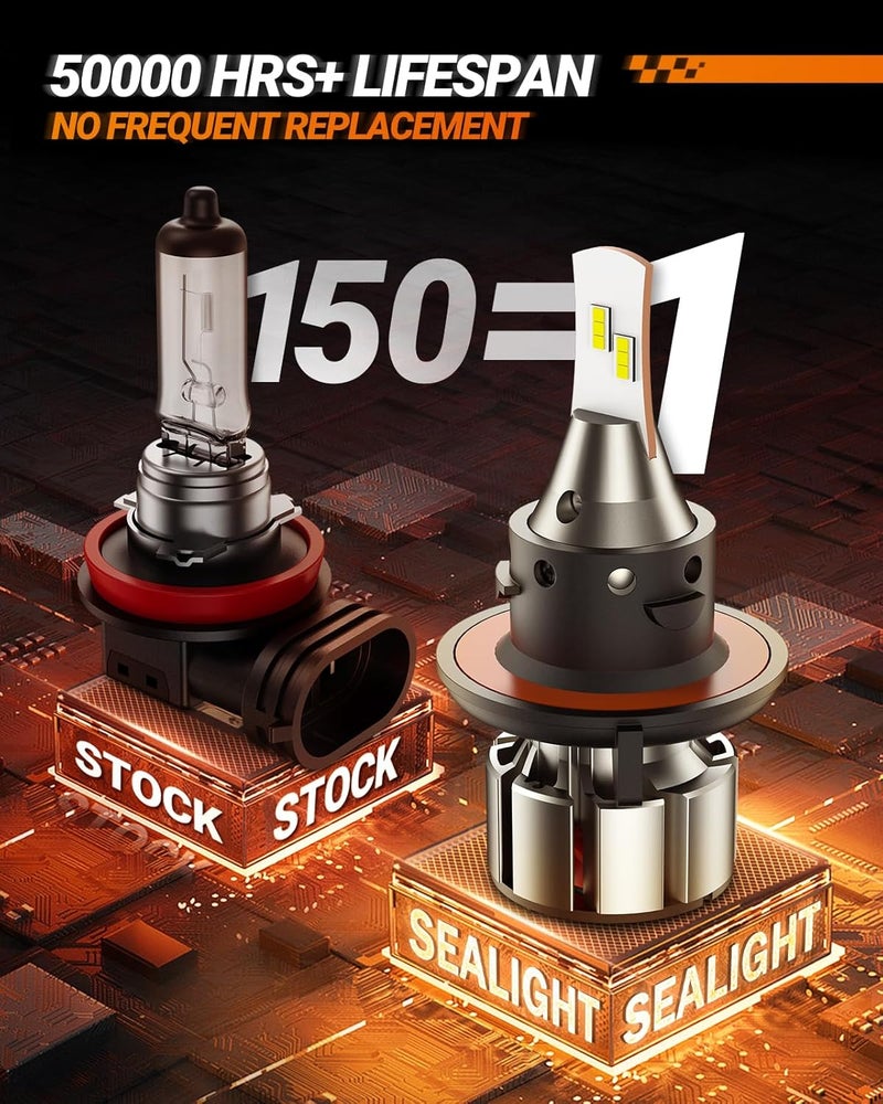 SEALIGHT مصباح ضباب H13 9008، سلسلة L2 H13 للرياضات القوية، 36000 لومن، أكثر سطوعًا بنسبة 800٪، 6000K 9008، عبوة من 2 - Image 4